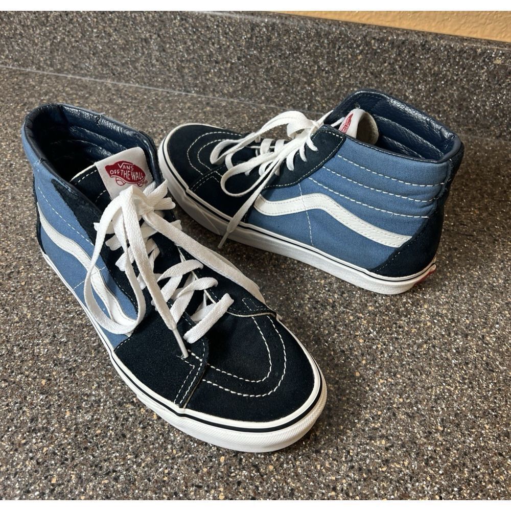 Vans Classic Sk8-Hi Blue Suede Mens Sz 7 Skate Shoes Womens 8.5 Lace Up Sneakers